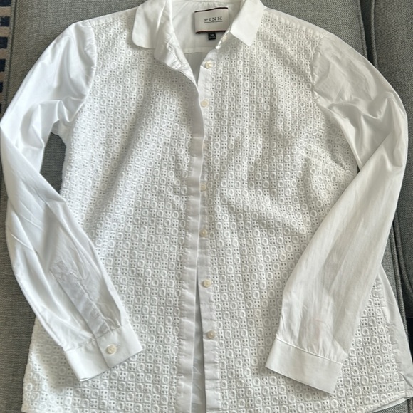 PINK Thomas Pink London Carmen crisp white lace front button-up blouse size 10 - Picture 10 of 13